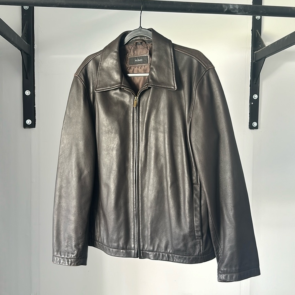 Alfani Brown Leather Jackey Medium Brass Zipper